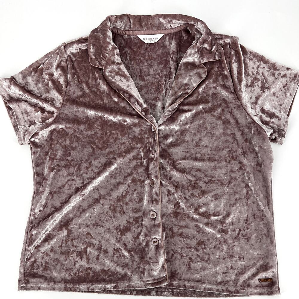 Danskin Dusty Pink Crushed Velvet Button Up Top Y2K Size L Preowned